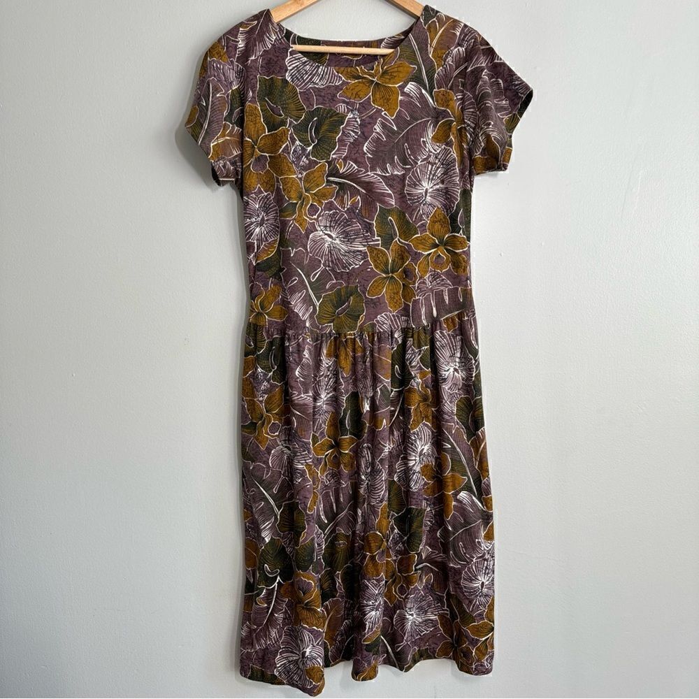 Hilo Hattie Women Short Sleeve Hawaiian Maxi Dress Size L Made In Hawaii Purple